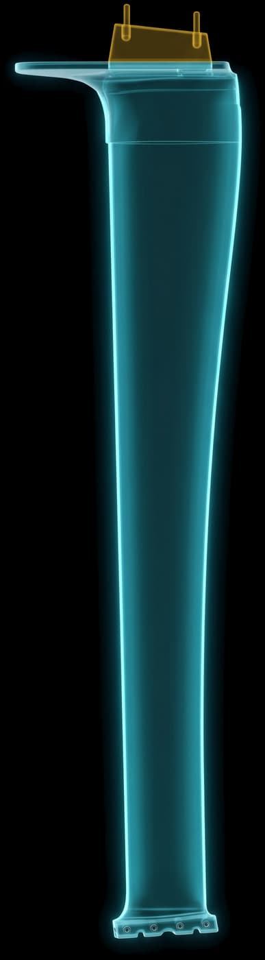 REVSTAR-MX mast in front elevation with the tuttle base: the pedestal plate carrying a raised tuttle block with two pins, the block in yellow and the mast in cyan glass